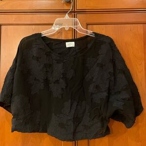 Aritzia Wilfred Black Sheer Top - Floral, Embroidered Mesh Flowers Cropped - XS
